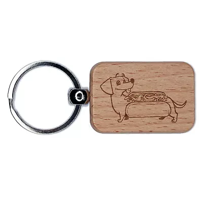 Dachshund Dashing Hot Dog Wiener Engraved Wood Rectangle Keychain Tag Charm • $9.99