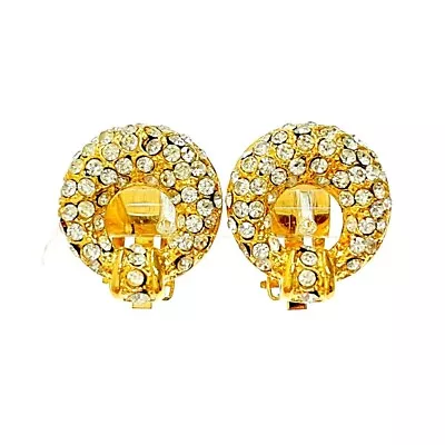 Yves Saint Laurent Circle Round Gold Plated Rhinestone Clip On Earrings • £89.31