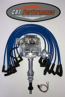 FORD 351W (Windsor) HEI Distributor CLEAR CAP + 8MM BLUE USA SPARK PLUG WIRES  • $139.92