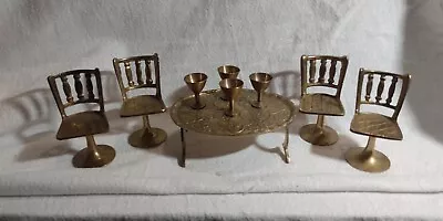 Vintage Brass Miniature Table Chairs Goblets Set India • $18