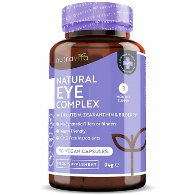 Natural Eye Complex - Lutein Zeaxanthin Bilberry Zinc Vitamins A B12 Eye Health • £16.99