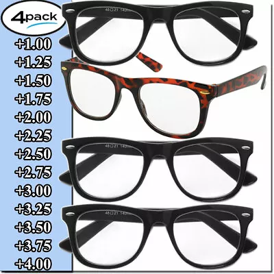 Mens Womens Reading Glasses 4 Pairs Unisex Classic Retro Style Readers All Power • $10.95