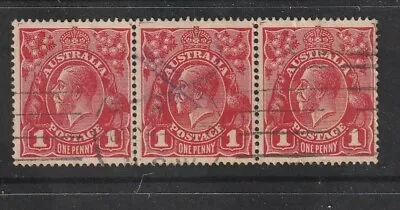 STAMPS AUST  KGV   1d  RED  SINGLE  WMK  STRIP  OF 3  USED • $4.80