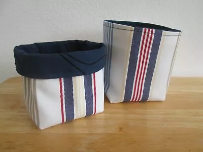 Nautical - NEW - Pair Of Fabric Storage Basket Pots Striped Blues Reversible  • £10