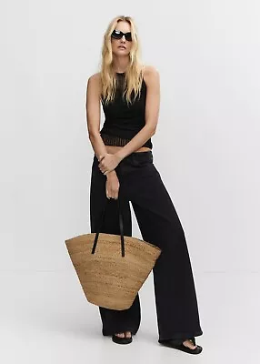 Mango Jute Natural Colour Black Handle Tote Bag Size Large • £30