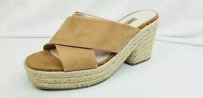 $39.99 • Buy Zara Basic Size 39 (US 8.5-9) Womens Camel Brown Cross Strap Slip On Block Heel 