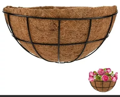 Garden Wall Hanging Metal Baskets Half Moon Fence Planter Plant Pots +Coco Liner • £8.79