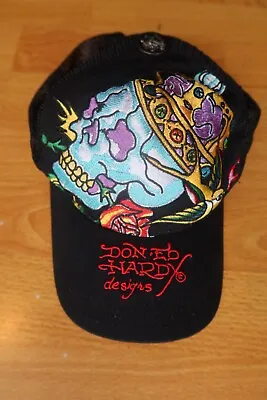Vintage Ed Hardy By Christian Audigier Embroidered Trucker Skull Crown Chain • $22.99