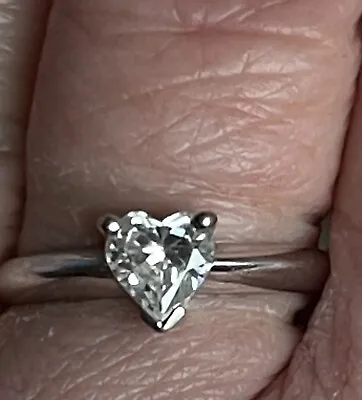 9ct White Gold Heart Shaped Solitaire Engagement Ring Size N 1/2 Valentines Gift • £149.95