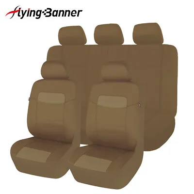 Flying Banner Universal Car Seat Covers PU Leather Waterproof Rear Split Brown • $49.99