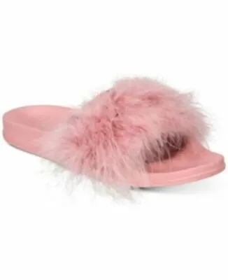 INC Faux-Feather Sandals Marabou Slide Slippers Size XL 11 - 12 Pink FuFu NC325 • $12.99