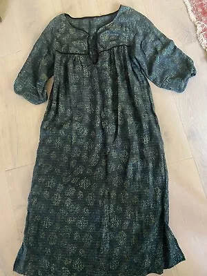 Vintage 70s Indian Dress Green Midi Dress Floral Block Print • $180