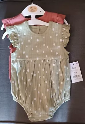 Nwt George Asda Baby Girl Summer Romper Suit New Short 3 6 Mths Set X 2 • £3.99