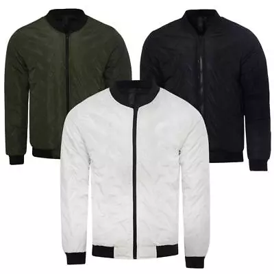 Mens Padded Bomber Jacket Zip Up Casual Lightweight 100% Polyester Solid S-2XL • £19.99