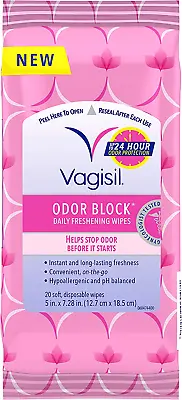 $5.79 • Buy Odor Block Daily Freshening Wipes For Feminine Hygiene Resealable Pouch 20 Count