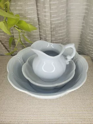 Vintage 3 Pc McCoy Wash Pitcher Basin Bowls Set Light Blueish Gray 7529 • $59.99