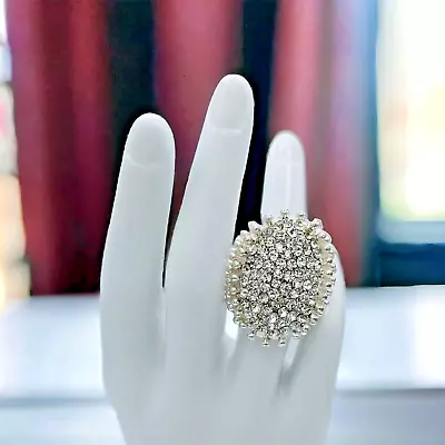 Glam Bling Ring Vintage  Crystal Runway Cocktail Costume Statement Ring Stretch • $18