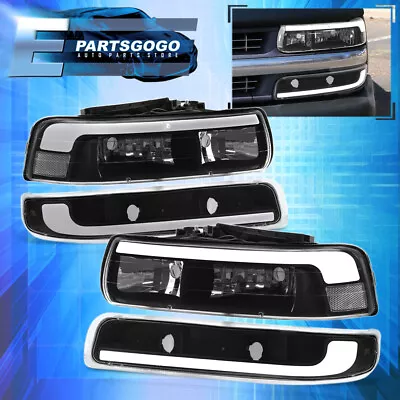 For 99-02 Chevy Silverado 00-06 Suburban LED DRL Black Headlights + Bumper Lamps • $136.99