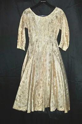 Vintage 40s-50s  GOLD LACE FULL CIRCLE SKIRT Party Prom Dress Sz S-M Hand Made • $74.99