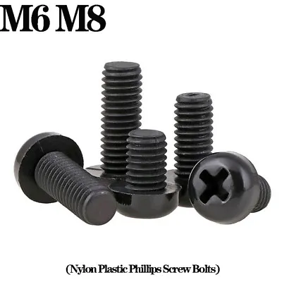 £1.55 • Buy Black Nylon Plastic Round Head Pan Head Phillips Screws Bolts M6 M8 (6mm/8mm)