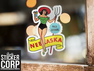 Vintage 1950'S Style Nebraska Ne Pinup Girl Retro Travel Decal Mountains Sticker • $3.75