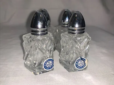 Vintage  I W Rice Hand Cut Glass Salt And Pepper Shakers 1”1/2 Set Of Four • $12.99