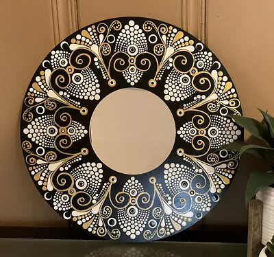 16” Round Mirror - Black & White Mandala (MDF) • $150