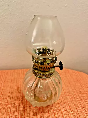 Vintage Ribbed Miniature Glass Oil Lamp Burner Wick Chimney • $22.74