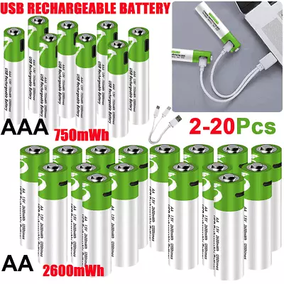 Lot 1.5V 2600mWh AA AAA Battery Type-C USB Rechargeable Lithium Ion Batteries US • $56.99