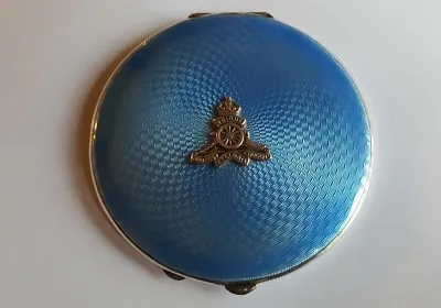 £175 • Buy Barker Brothers Silver & Guilloche Enamel Royal Artillery Crested Compact -1938