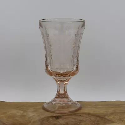 Vtg Pink Indiana Glass Depression Footed Water/Wine Goblet - Madrid Pattern • $12