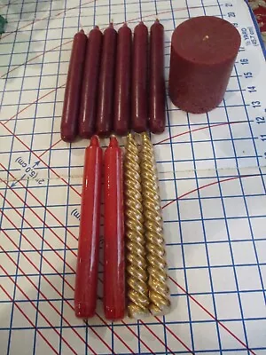 New/Old Stock Lot 11 Candles: 10 Tapers/Burgundy/Gold Twist+Bombay Fruit Pillar • $14.79