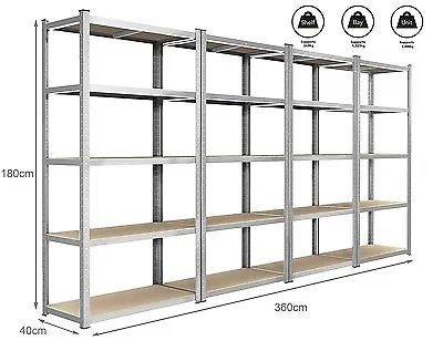 4 X 1.8m Tall Silver 5 Tier Heavy Duty Galvanised Boltess Metal Shelving Unit • £350