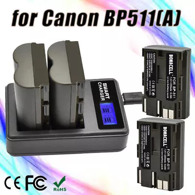 2X 4X BP-511 Battery / LCD Charger For Canon EOS 5D 10D 20D 20Da 300D 30D 40D • £31.98