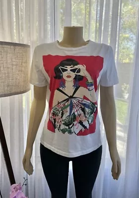 Zara White T-Shirt Size M Medium Girl Fashion Print Short Sleeve Top Tee Shirt • $39.99