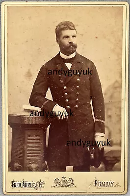 Cabinet Card India Bombay Fred Ahrle Sailor In Uniform Handsome Antique Photo • £26.95