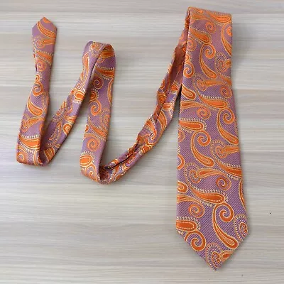 Orange Paisley Neck Tie Mens Silk DONA Necktie Western Boho Classic Formal Suit • $16.88