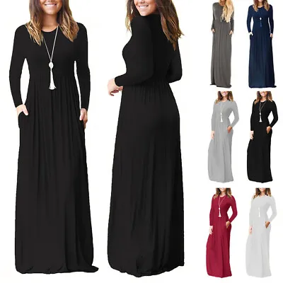 DRESS / LONG DRESSES Solid SLEEVE LOOSE POCKETS WOMEN'S WITH MAXI CASUAL LONG • $13.64