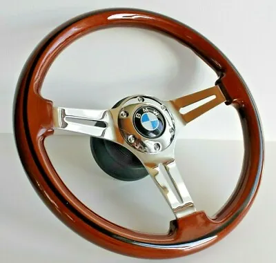 Steering Wheel Fits For BMW Wood Chrome E36 E34 E31 Z3 E32 Wooden Classic 93-98 • $348.28