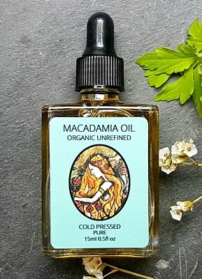 Macadamia Oil Certified 100% Organic 15ml Cold Pressed. Skin Hair. Glass • £3.69