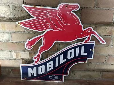 Vintage Mobil Pegasus Porcelain Gas Die Cut Sign Mobiloil Mobilgas 20  X 23  • $254.99