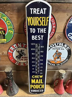 Vintge Mail Pouch Chewing Tobacco Porcelain Thermometer Gas Oil Advertising Sign • $475
