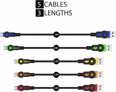 Volutz Equilibrium Fast Charging Micro-USB Cable 5Pack (10ft 6.5ft 3 X 3.3ft) • $19.99