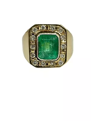 Estate Heavy 18k Yellow Gold 1.66 Ct Colombian Emerald & 0.27 Diamond Mens Ring • $1999.99