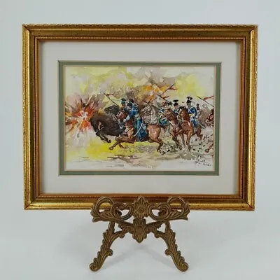 Watercolour Painting Of A  Cavalry Battle Signed Framed Painting - N1 • £29.50