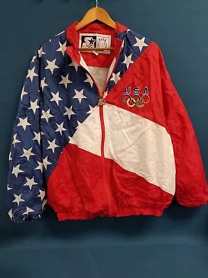 Vintage 90s Starter Olympics USA Flag Windbreaker Jacket Men's Size XL • $47.99