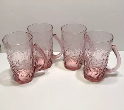 Vintage Morgantown Seneca Driftwood Pink Glass Crinkle W Handles Set 4 (#2) • $32.99