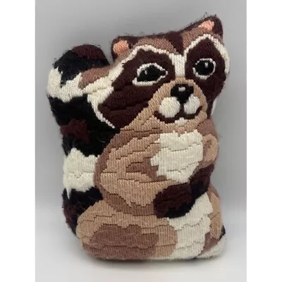 Vintage Woodland Raccoon Animal Crewel Throw Pillow • $25