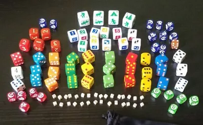 Mixed Lot Of 101 Gaming Dice With Cloth Bag D6 Colorful Vintage Green Yellow Vtg • $4.99
