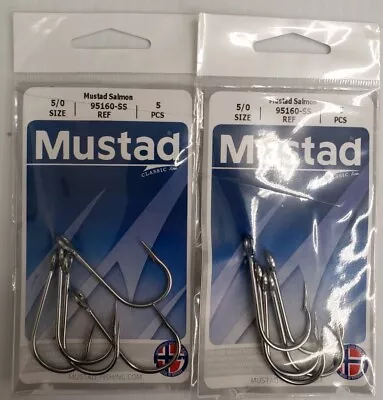 2- Mustad 95160-SS Stainless Steel 5/0  2x5 Pcs Closed Eye Siwash Hook 10 Hooks • $10.49